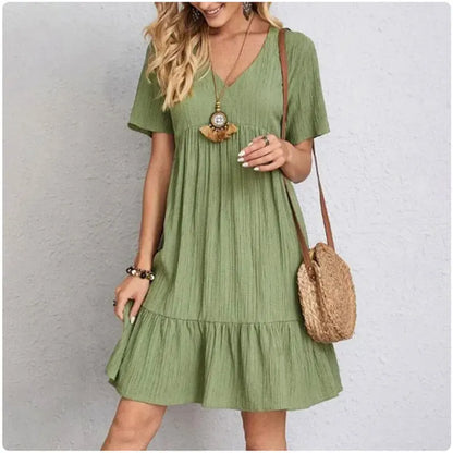 Vestido de manga corta con escote en V