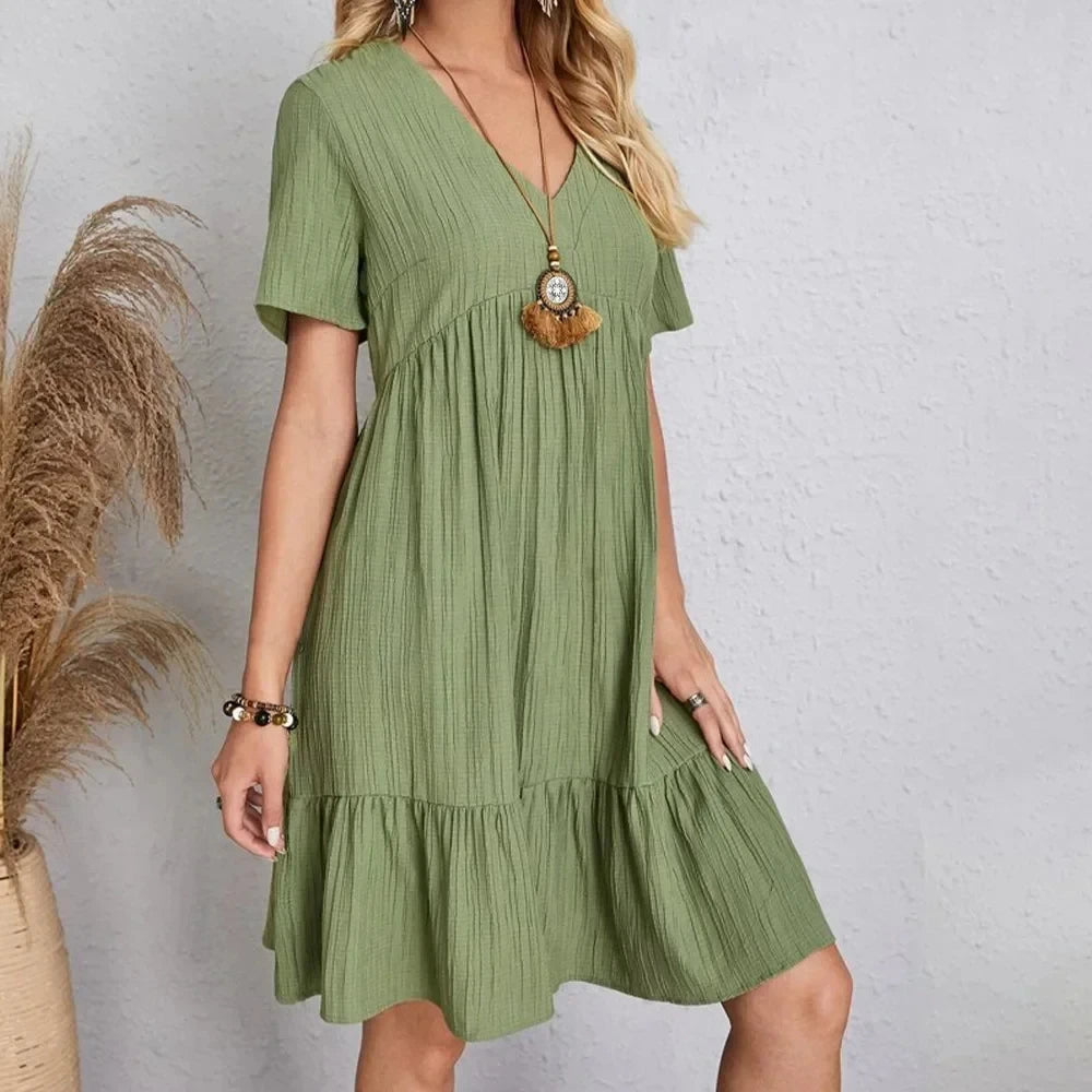 Vestido de manga corta con escote en V