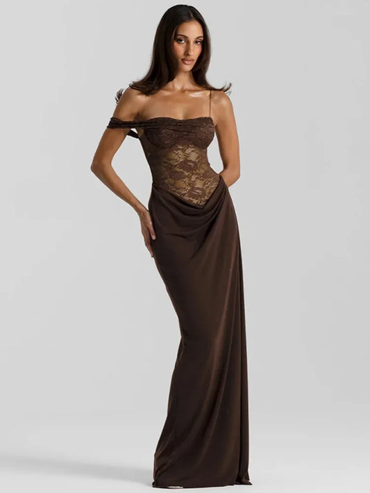 Vestido largo sin espalda mangas y hombros