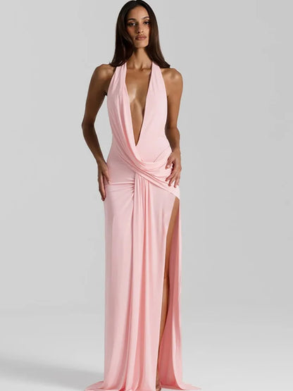 Vestido largo sin espalda en V