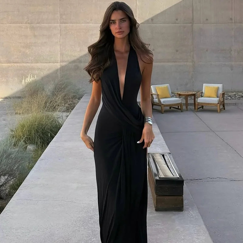 Vestido largo sin espalda en V